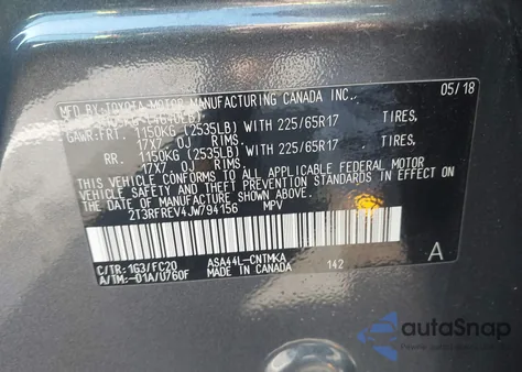 2018 Toyota Rav4 Xle из США, поврежденный, VIN 2T3RFREV4JW794156